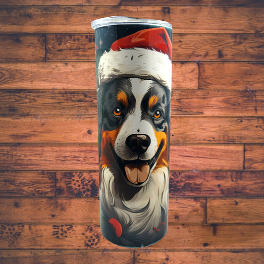 Dog with Santa Hat, 20 Oz. Stainless-Steel Hot/Cold Tumbler