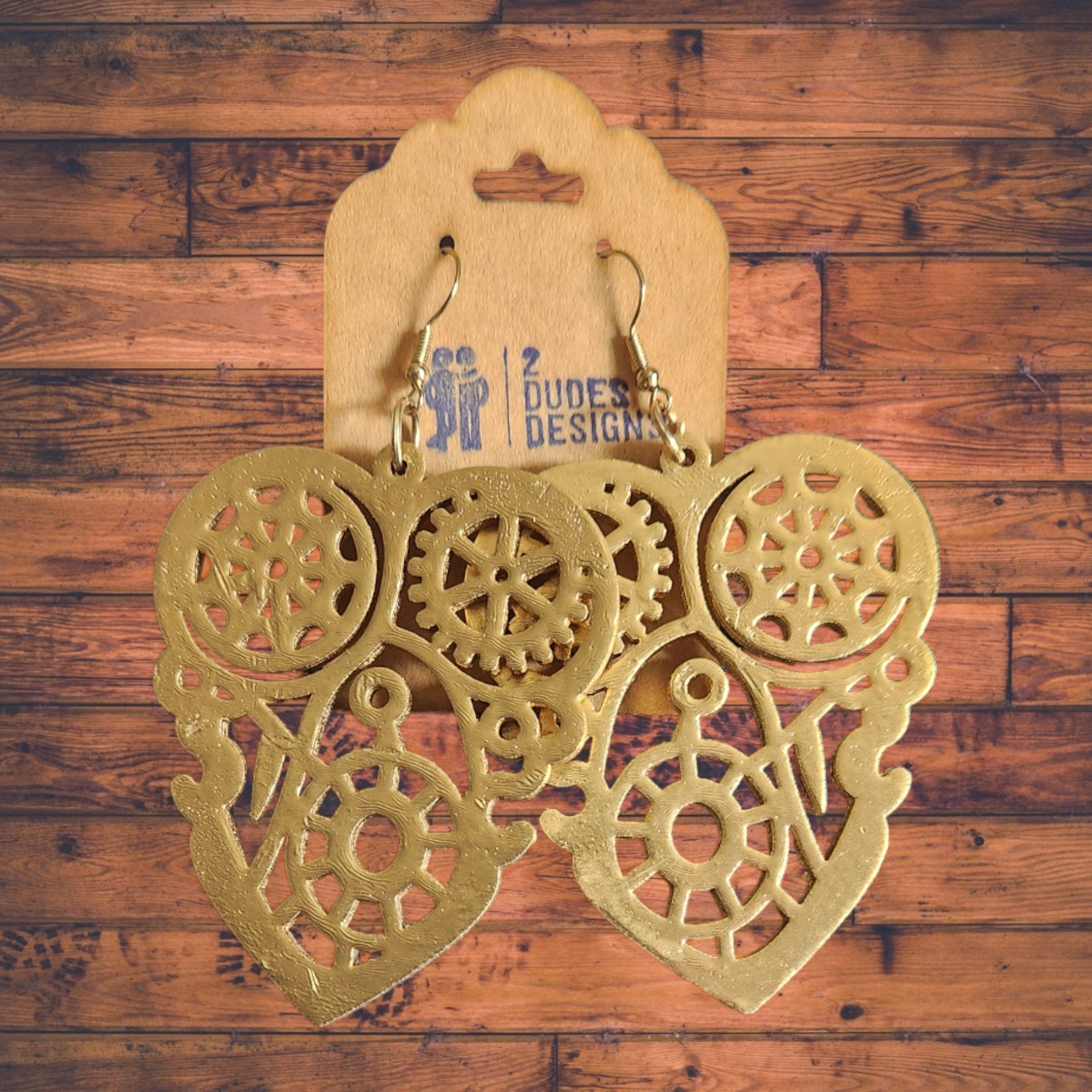Gold Extra Large Steampunk Inspired Earrings – 2 Dudes Designs