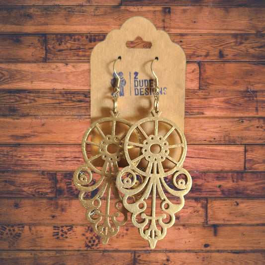 Gold Extra Large Steampunk Inspired Earrings - 3