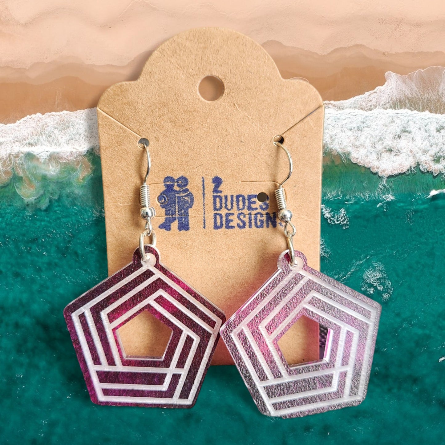 Pentagonal Purple Acrylic Dangle Earrings