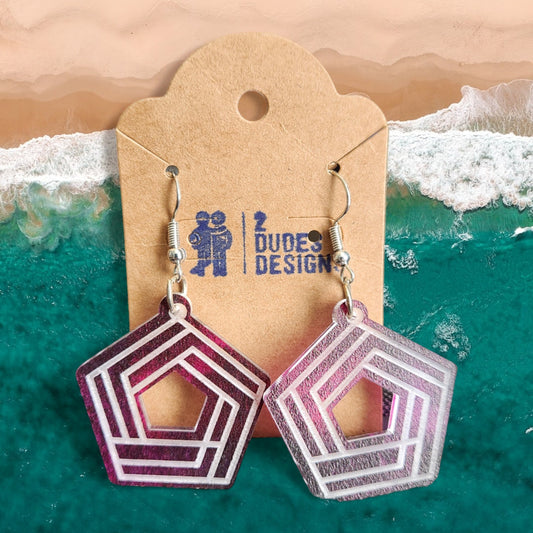 Pentagonal Purple Acrylic Dangle Earrings