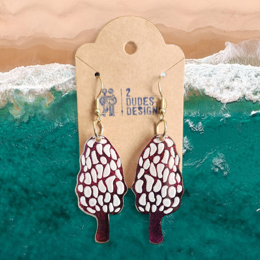 Purple Acrylic Morel Mushroom Dangle Earrings