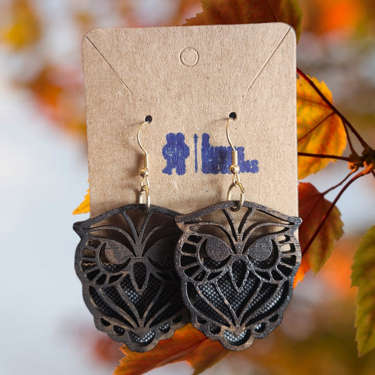 Owl Espresso-Stained Birch Laser Cut Earrings 4