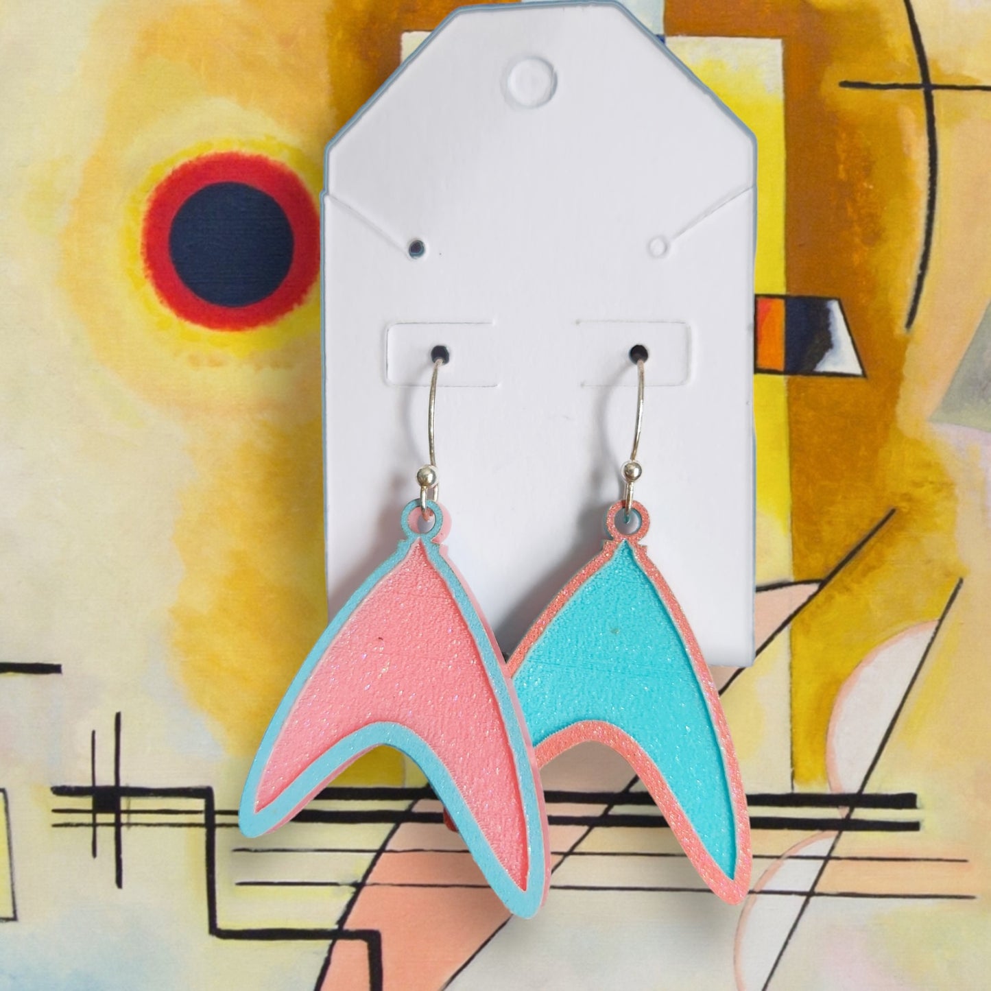 Mid-Century Boomerang Pink/Turquoise Dangle Earrings