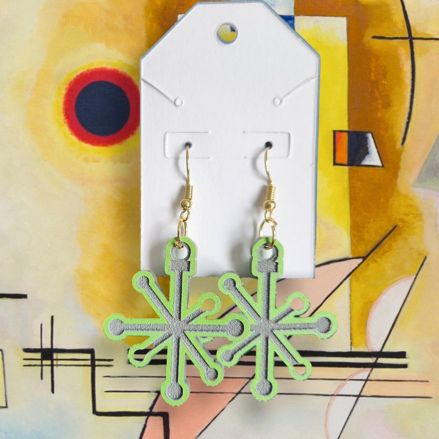 Mid-Century Modern Green/Gray Dangle Earrings