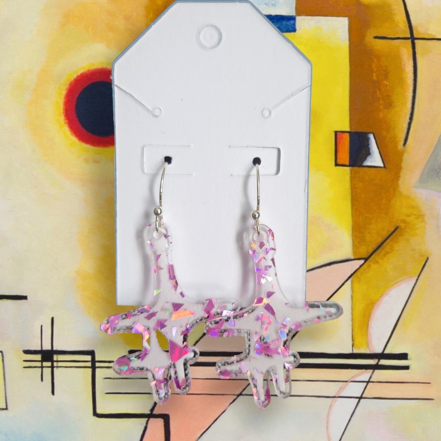 Mid-Century Pink Sparkle Dangle Earrings