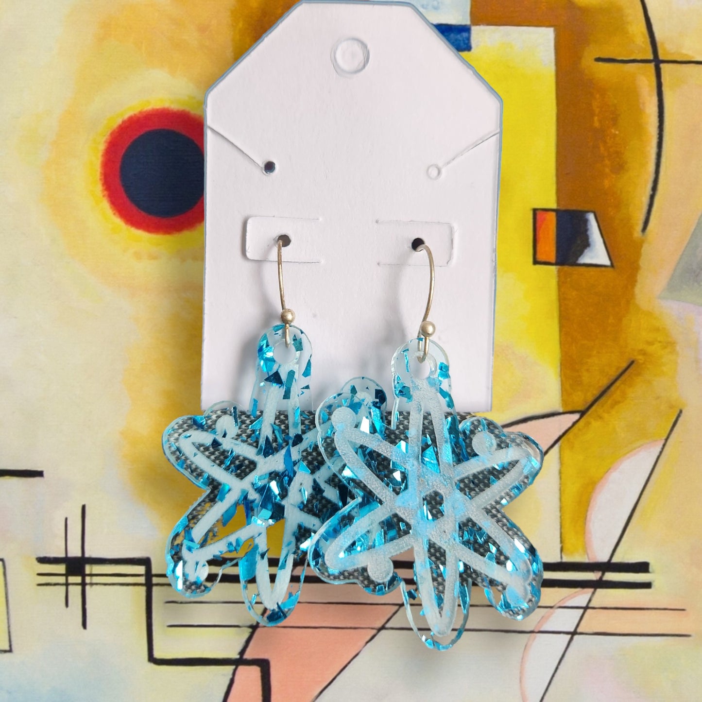 Mid-Century Modern Blue Dangle Earrings