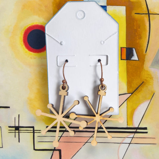 Mid-Century Wood Atomic Dangle Earrings 4