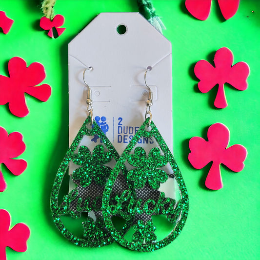 St. Patrick's Sparkling Green Lucky Dangle Earrings