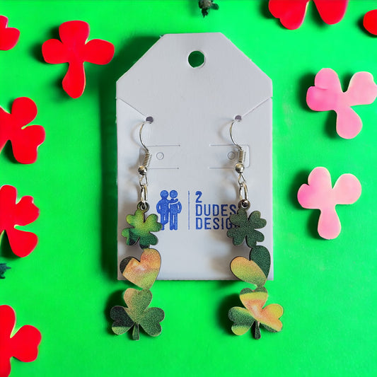 St. Patrick's Shamrock and Heart Dangle Earrings