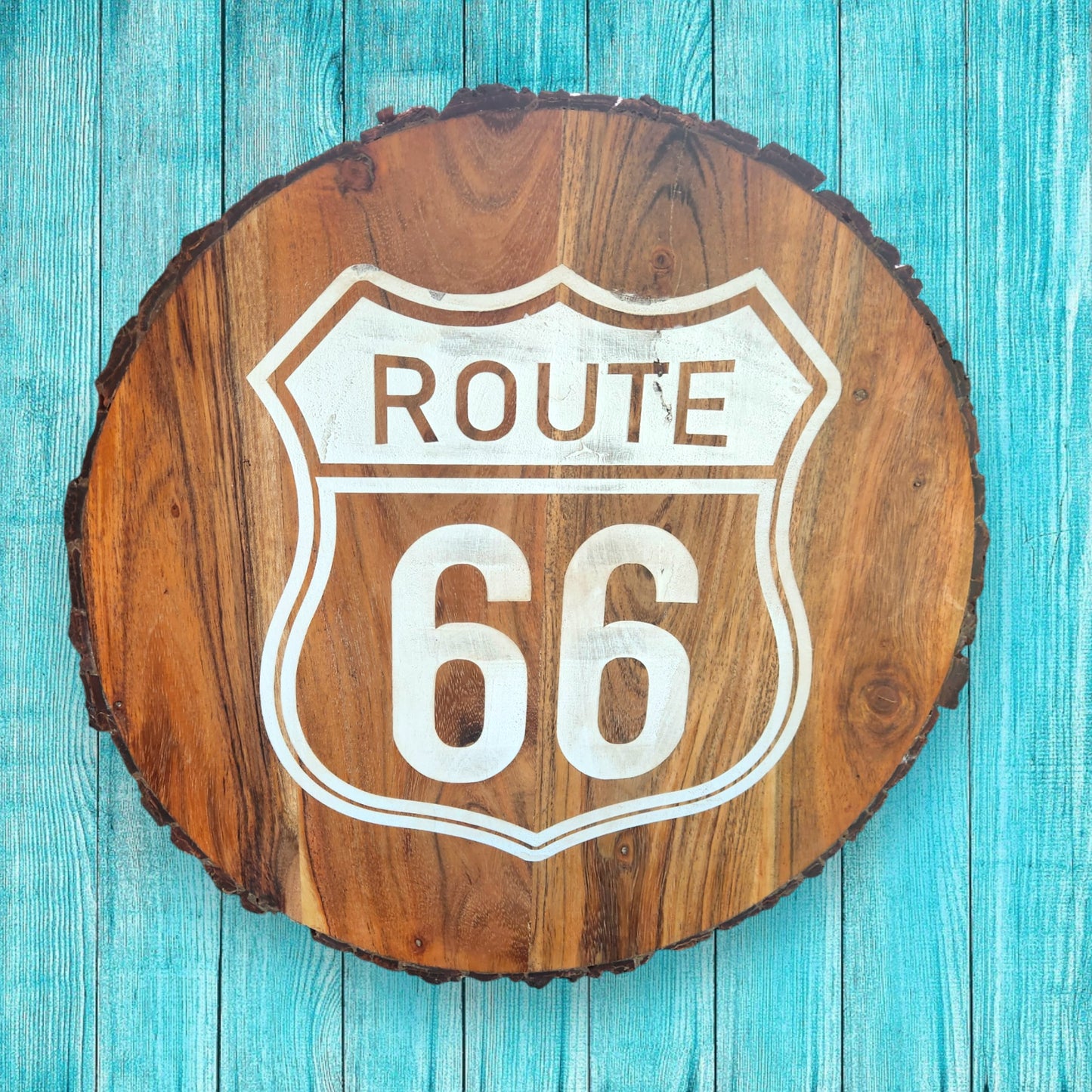 Route 66 with White Lettering Rough Edge Sign Board