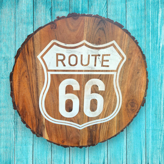 Route 66 with White Lettering Rough Edge Sign Board