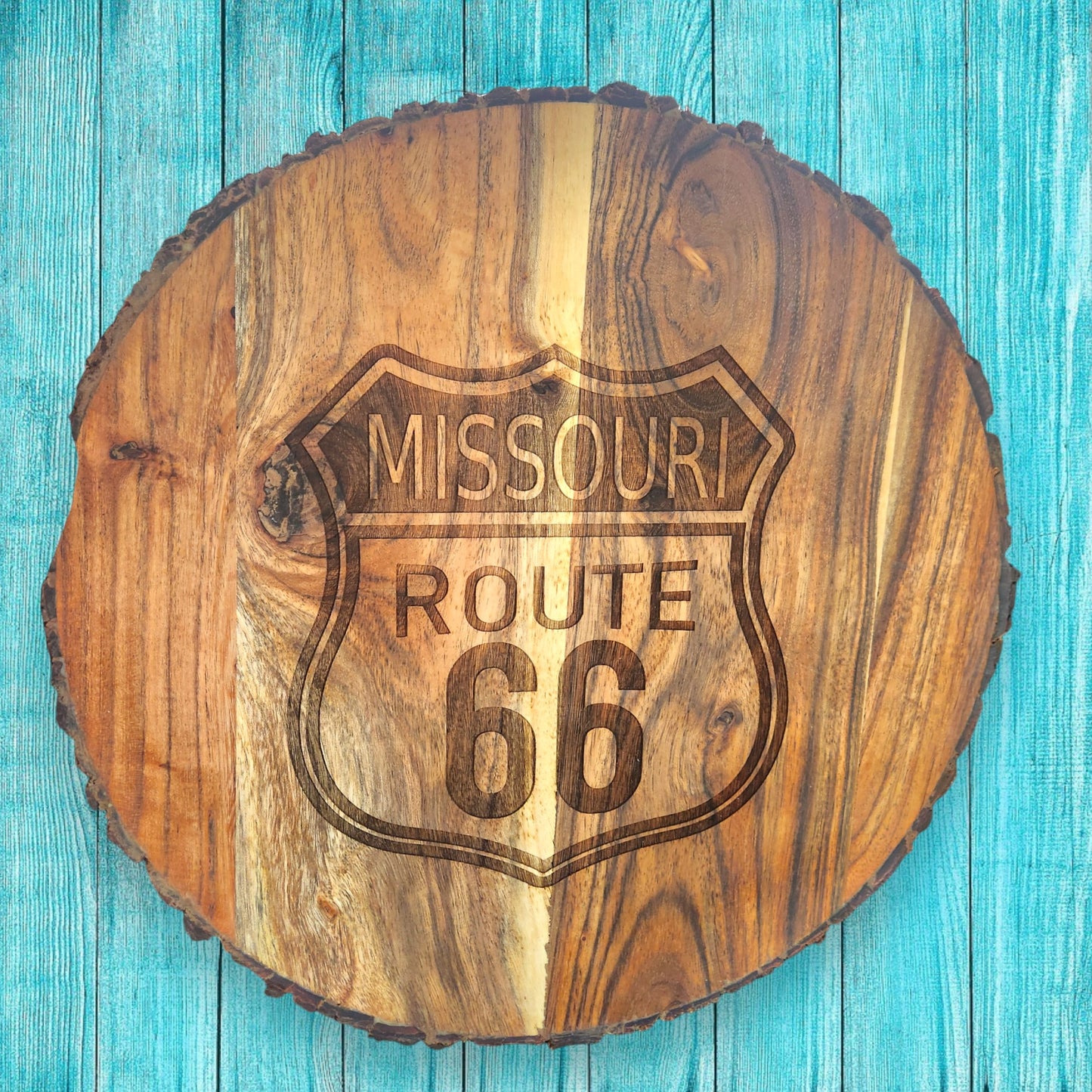Missouri Route 66 Engraved Rough Edge Sign Board