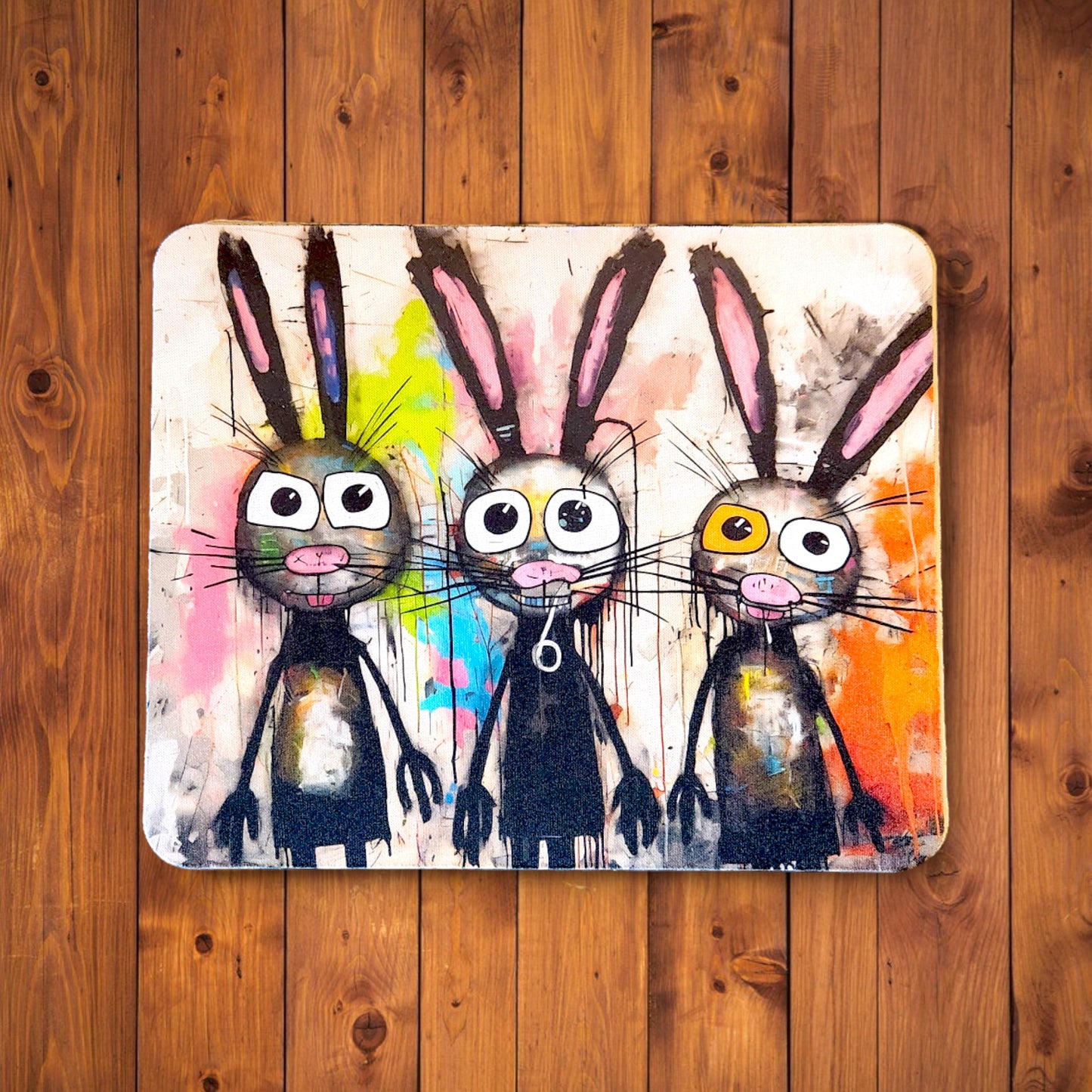 3 Frightened Rabbits Mouse Pad