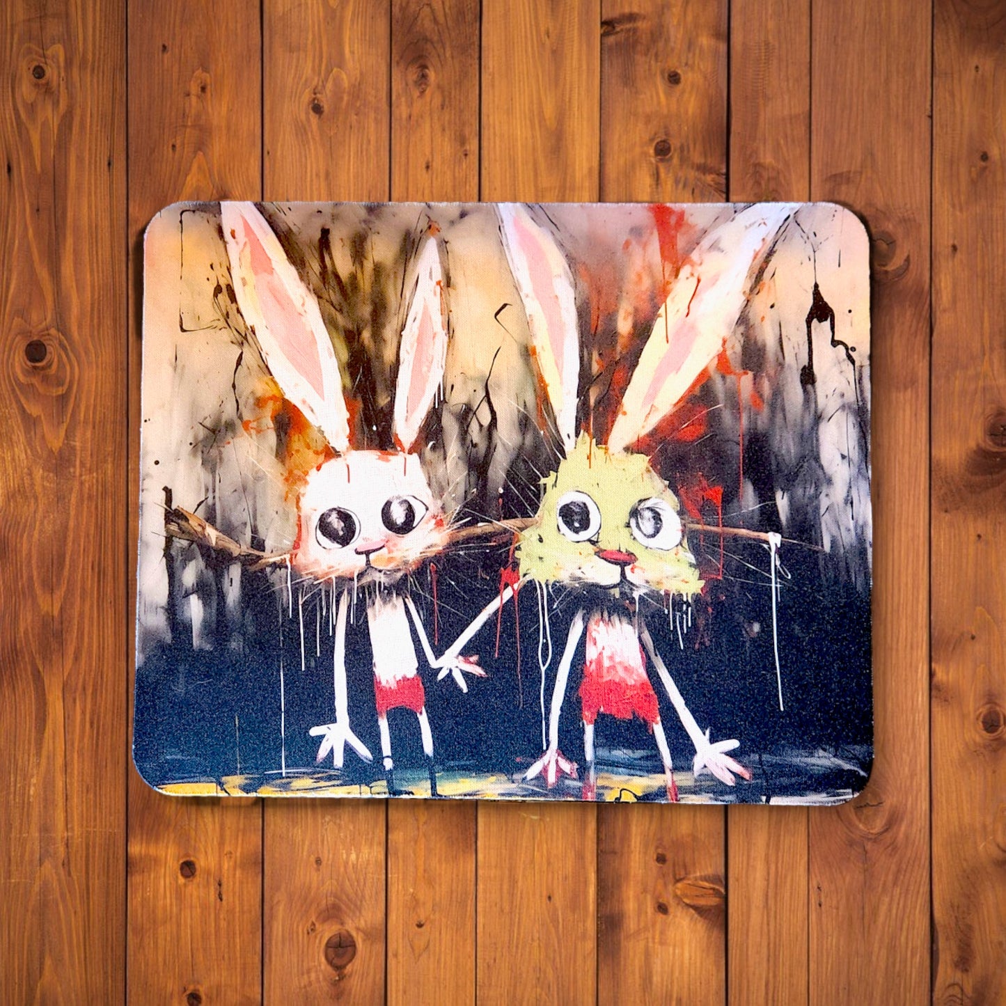 2 Frightened Rabbits Mouse Pad