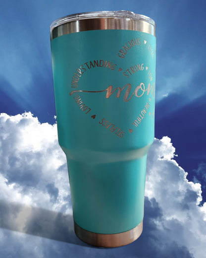 Turquoise Mother's Day Tumber - "Double Heart" (30 Oz.)