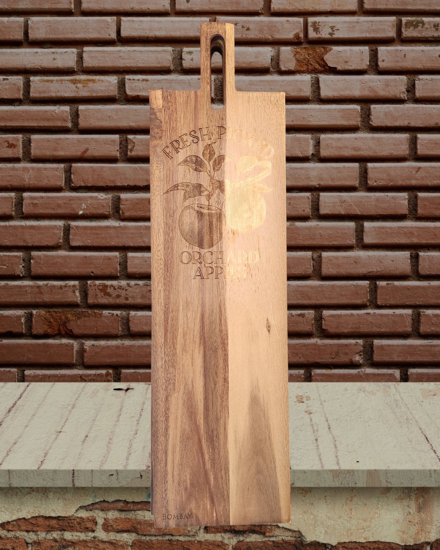 Long Acacia Wood Serving Board - Fresh Picked Orchard Apples Design