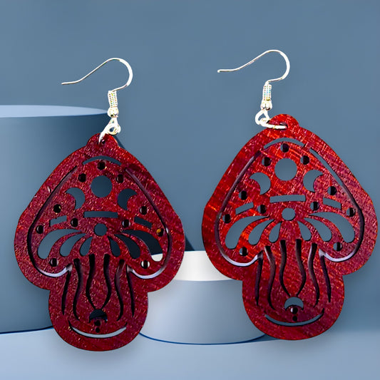 Mushroom Dangle Earrings (Red)