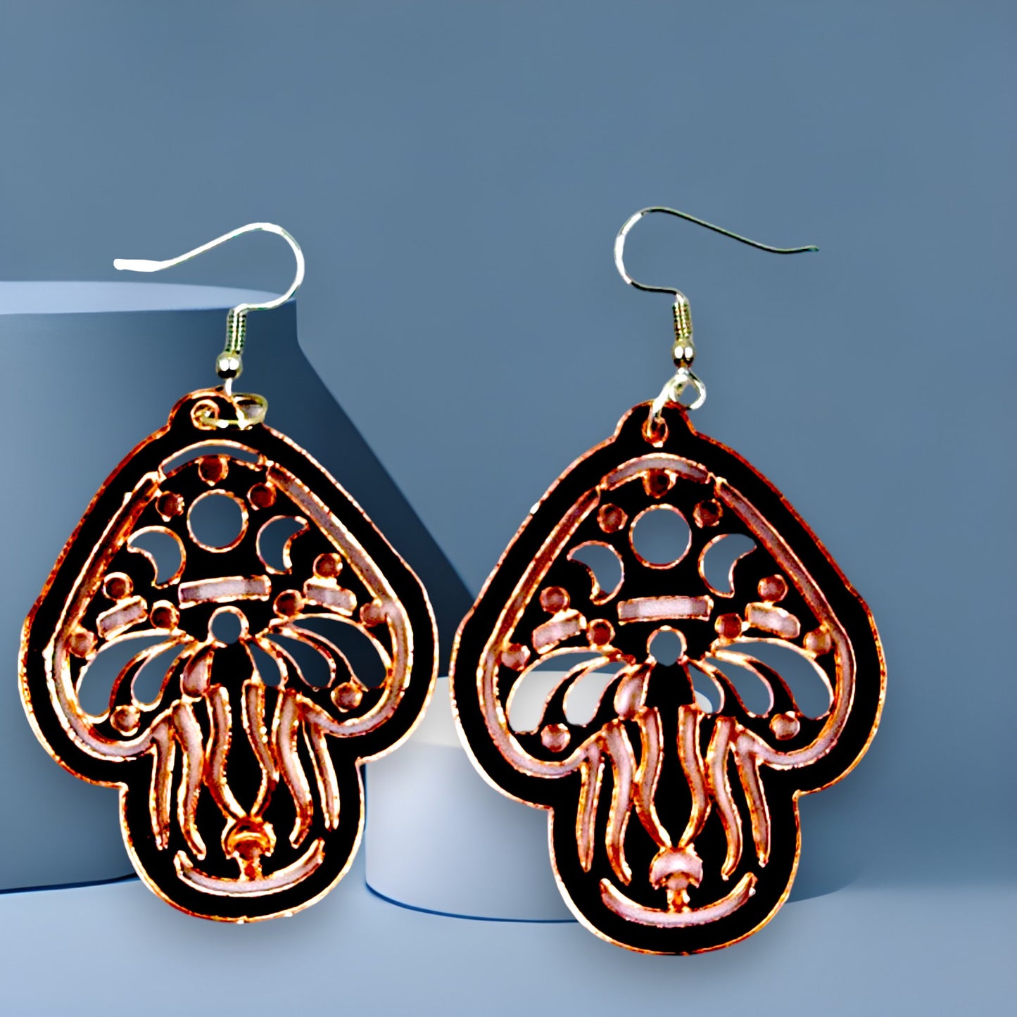 Mirror Mushroom Dangle Earrings (Mirror Rose Gold)