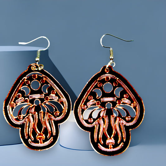 Mirror Mushroom Dangle Earrings (Mirror Rose Gold)