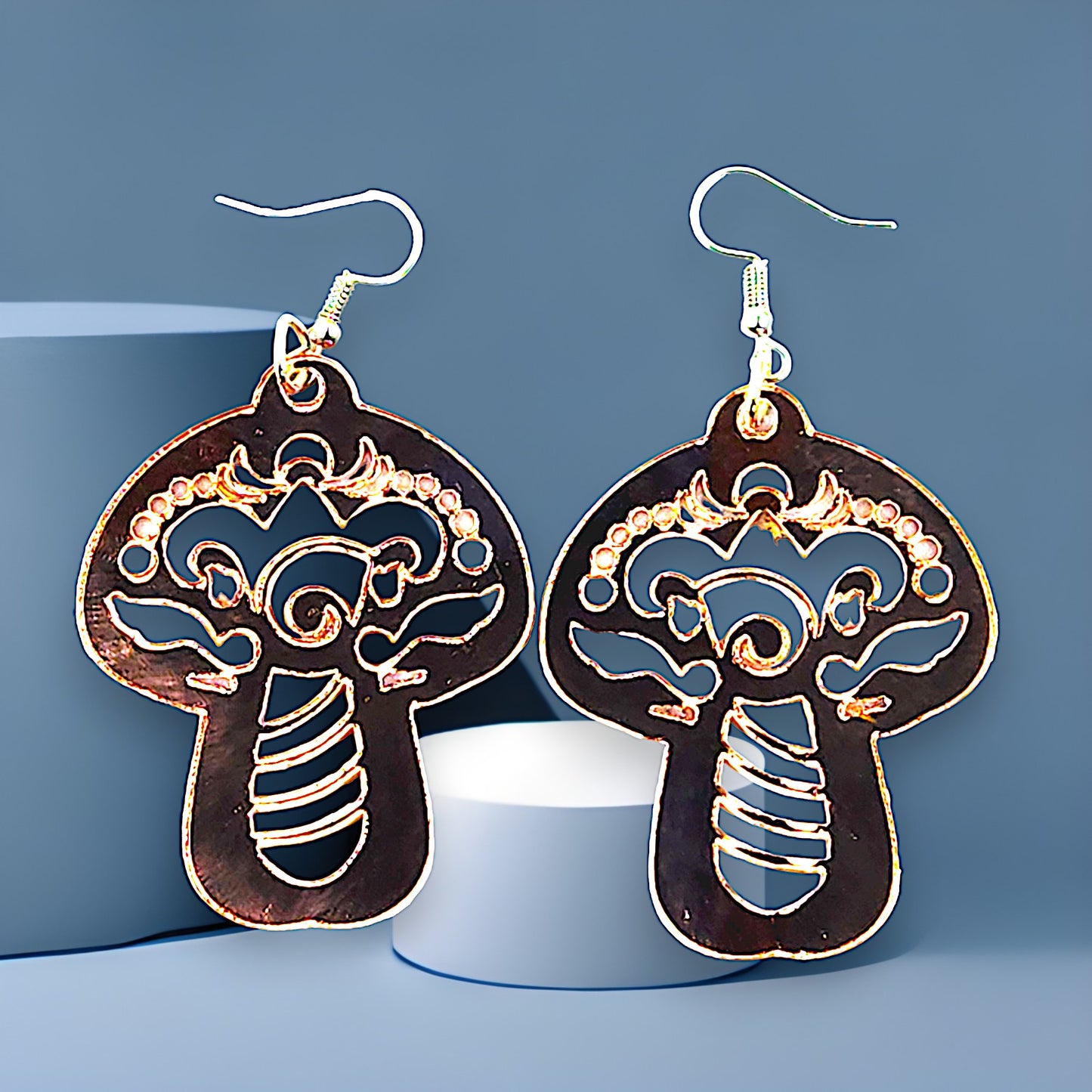 Mirror Mushroom Dangle Earrings (Mirror Rose Gold)