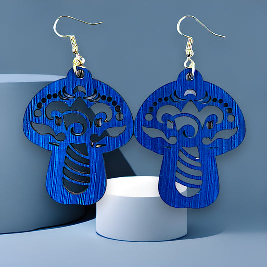 Mushroom Dangle Earrings (Blue)