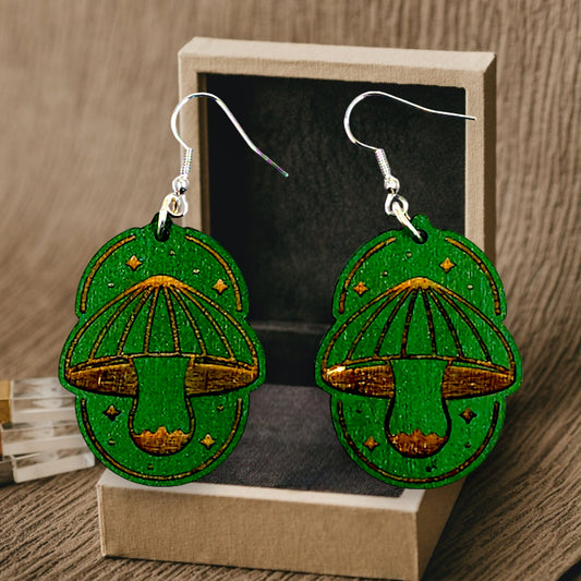 Mushroom Dangle Earrings (Green)