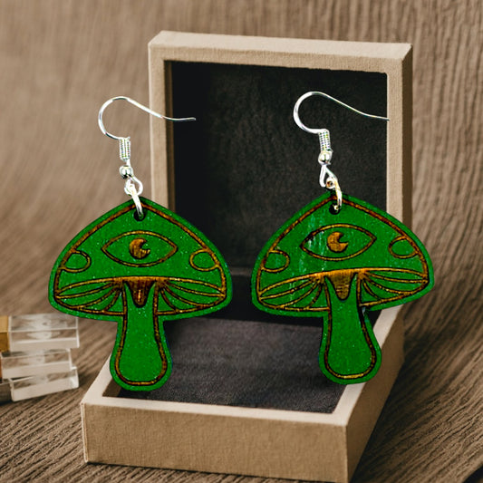 Mushroom Dangle Earrings (Green)