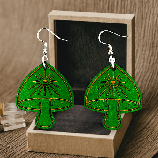 Mushroom Dangle Earrings (Green)