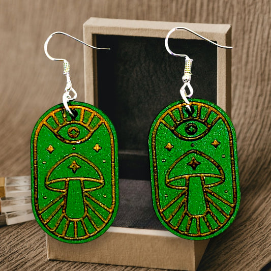 Mushroom Dangle Earrings (Green)