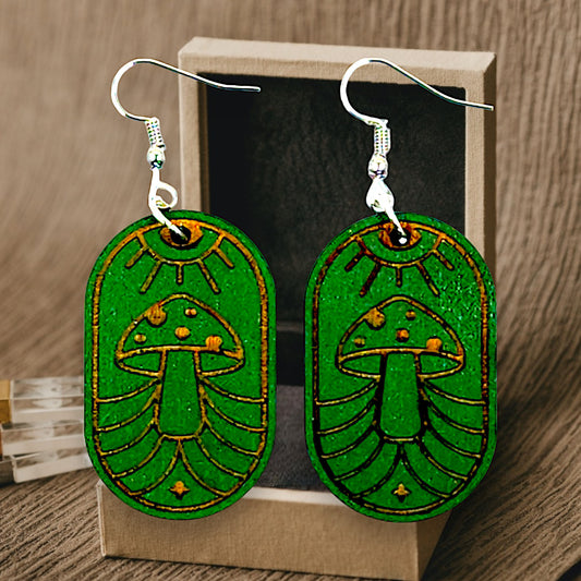 Mushroom Dangle Earrings (Green)