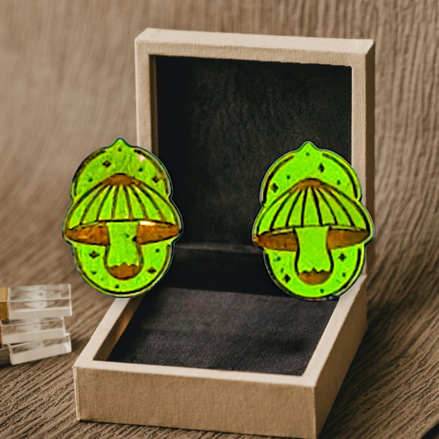 Mushroom Stud Earrings (Green)
