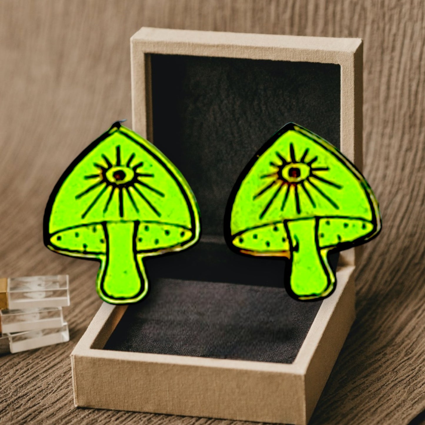 Mushroom Stud Earrings (Green)