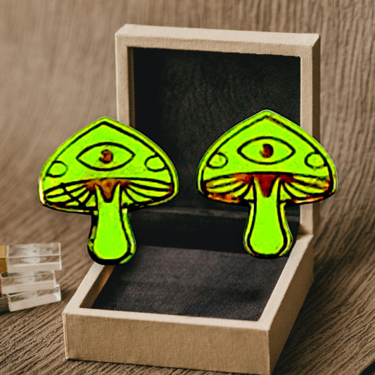 Mushroom Stud Earrings (Green)