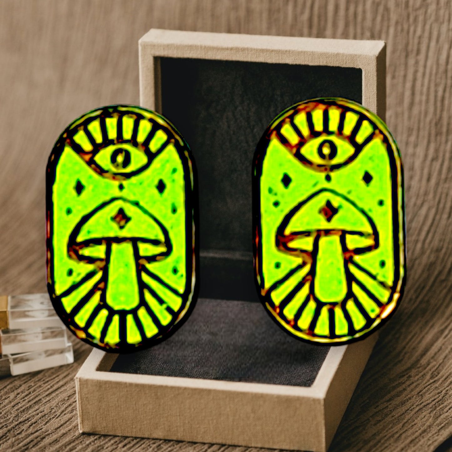 Mushroom Stud Earrings (Green)