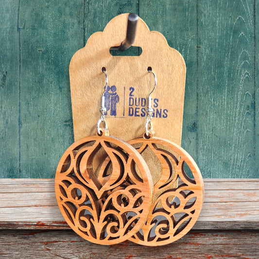Round Cherry Wood Earrings
