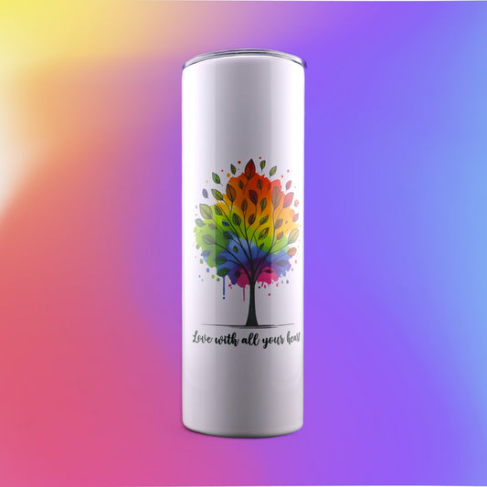 30 Oz "Love with All Your Heart Rainbow Tree" Stainless-Steel Tumbler