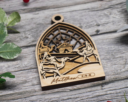 3 Wise Men and a Manger Arched Christmas Story Ornament