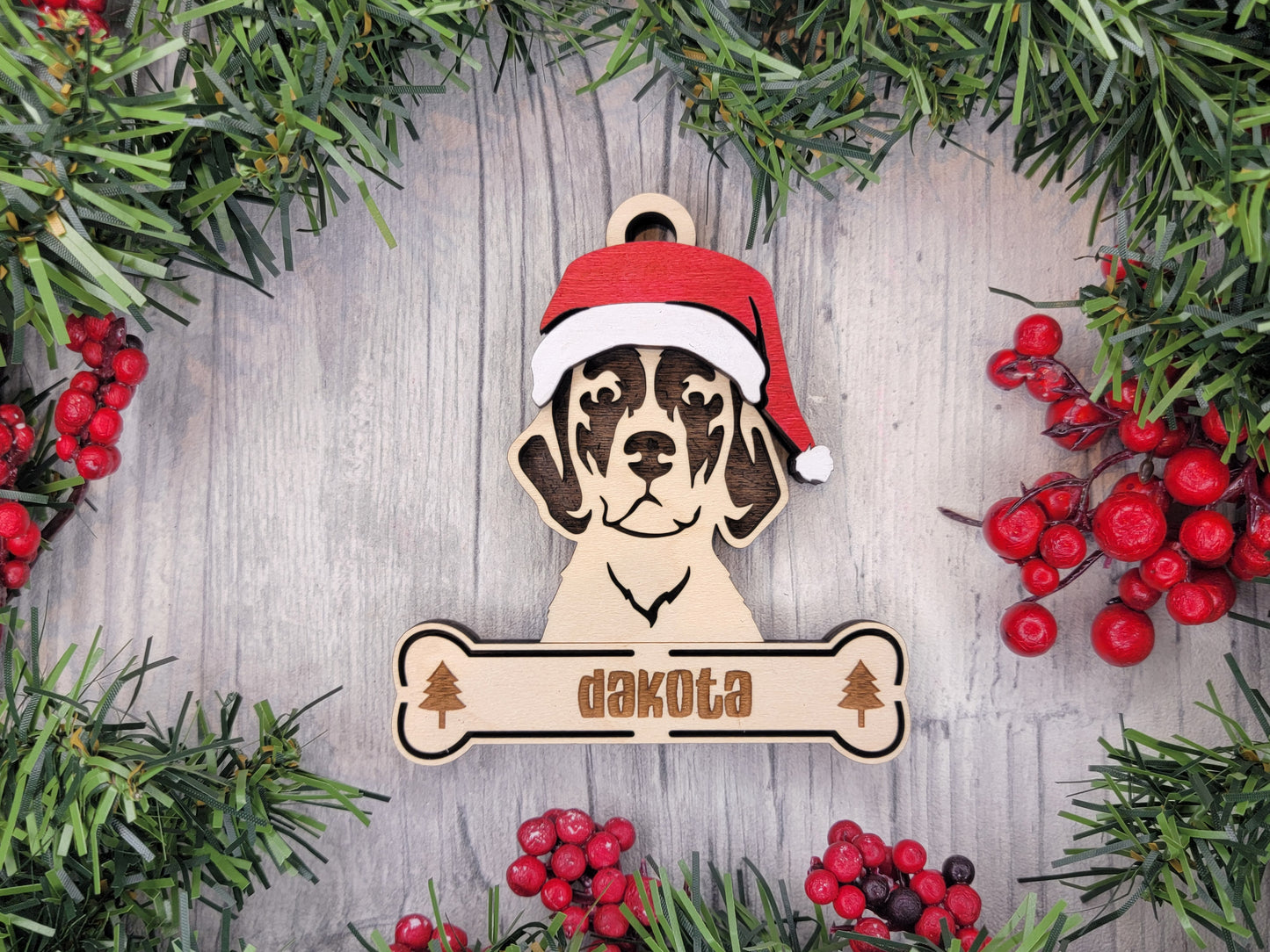 American Foxhound Santa Hat Dog Ornament