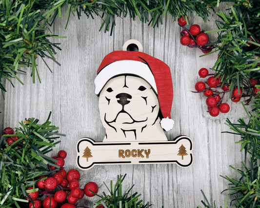 American Pitbull Santa Hat Dog Ornament
