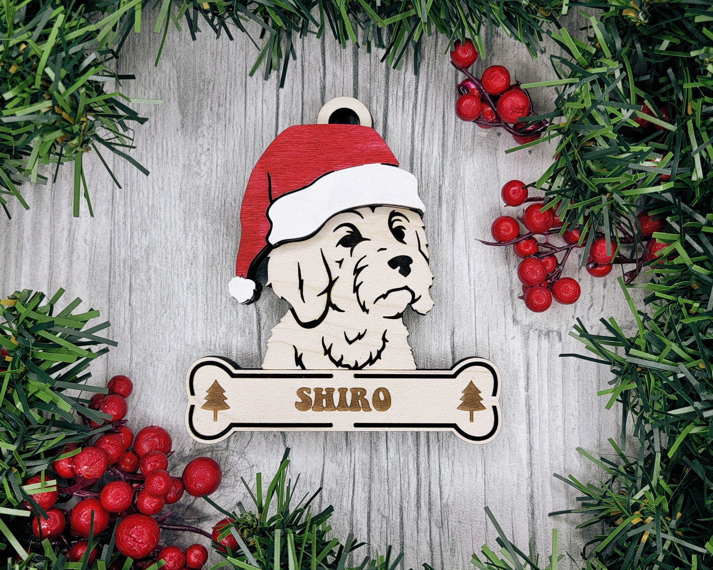 Aussiedoodle Santa Hat Dog Ornament