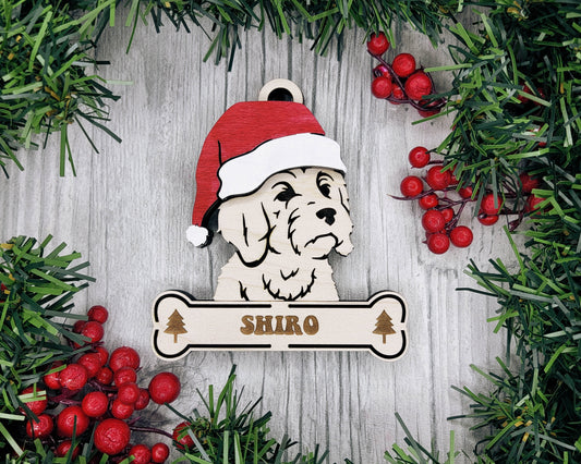 Aussiedoodle Santa Hat Dog Ornament