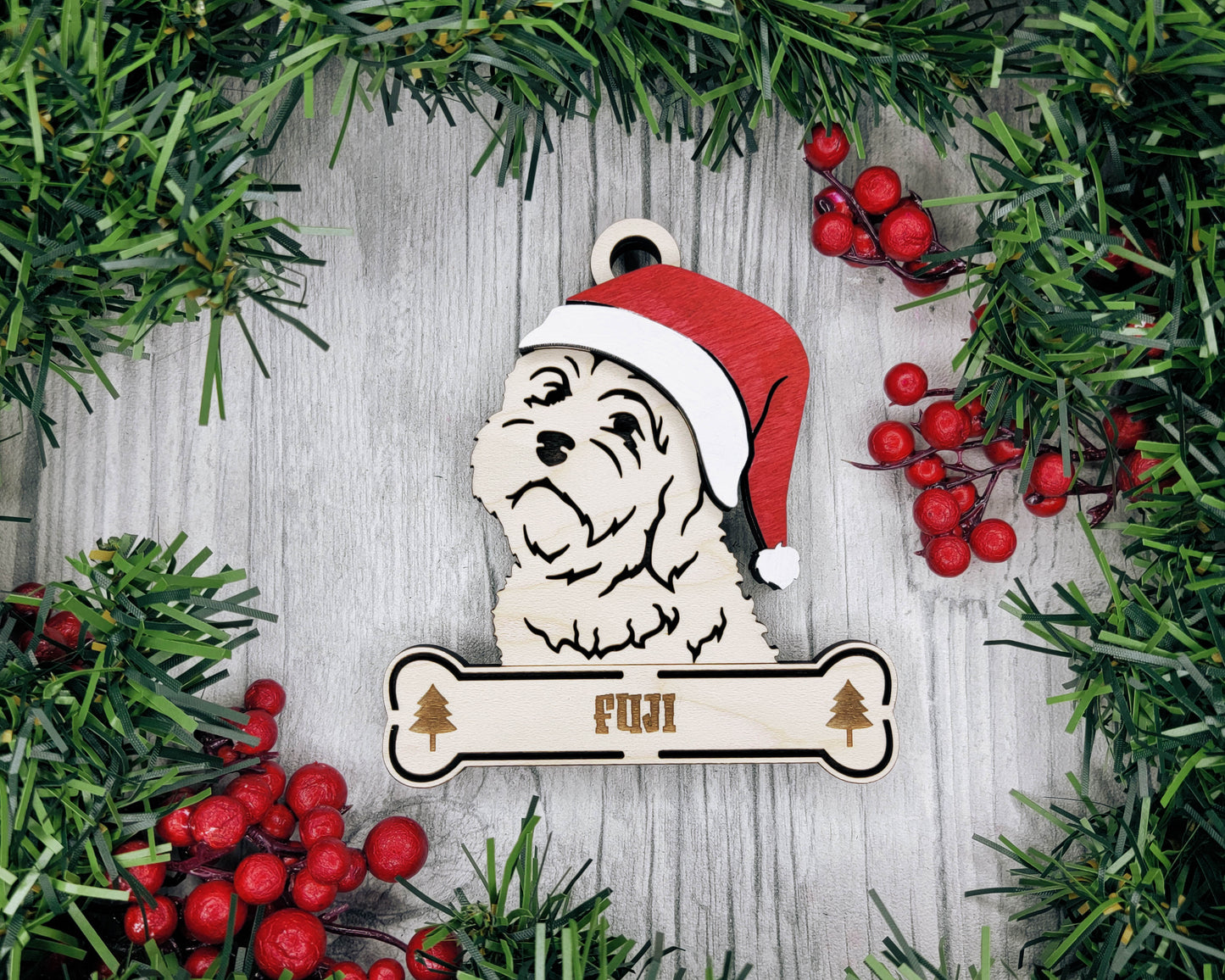 Australian Labradoodle Santa Hat Dog Ornament