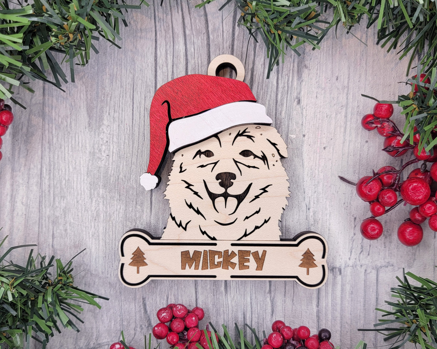 Australian Shepherd Santa Hat Dog Ornament