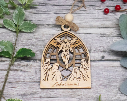 Angels and Shepherds Arched Christmas Story Ornament