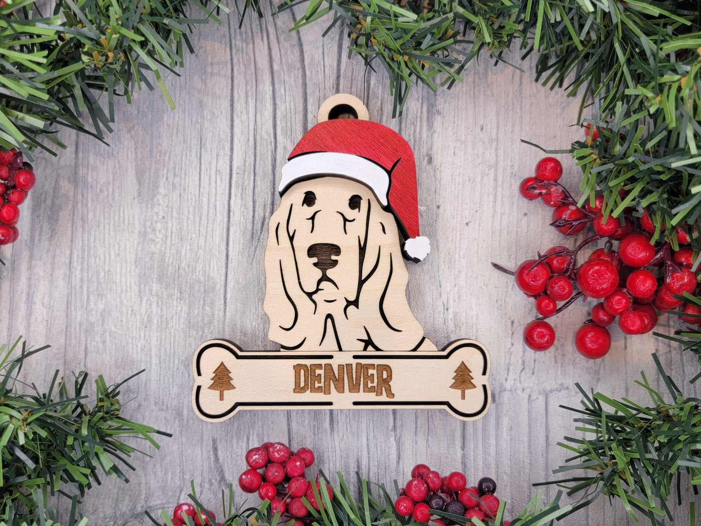 Basset Hound Santa Hat Dog Ornament