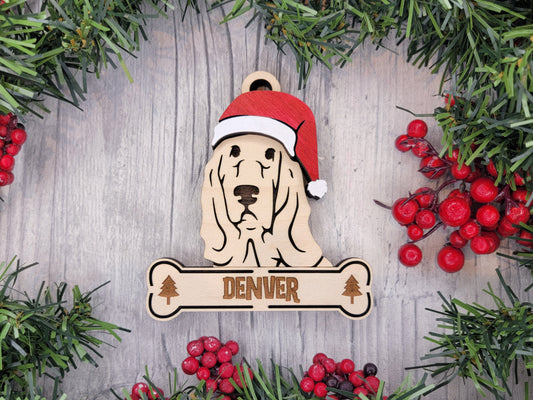 Basset Hound Santa Hat Dog Ornament