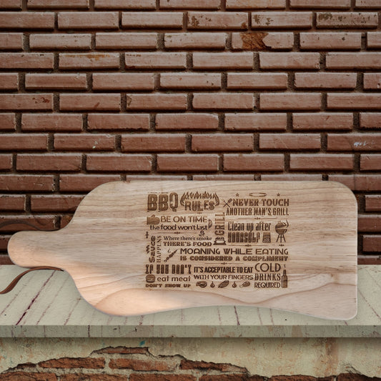 Long Paddle BBQ Rules Serving Board with Attached Handle