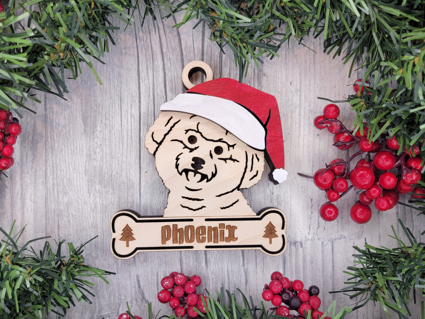 Bichon Frise Santa Hat Dog Ornament