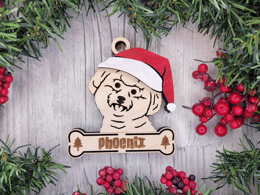Bichon Frise Santa Hat Dog Ornament